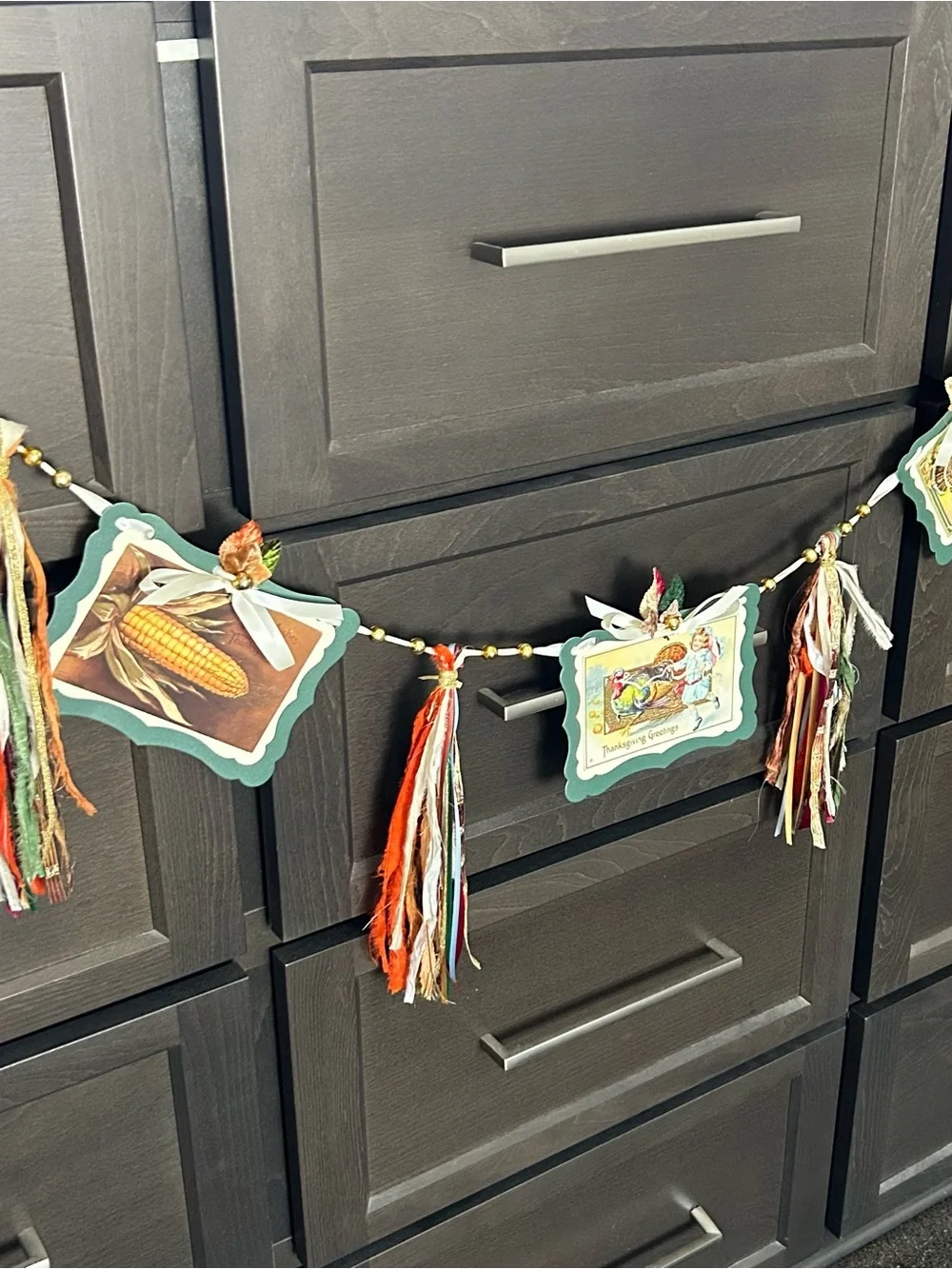Thanksgiving garland 1900s vintage repurposed holiday postcards
